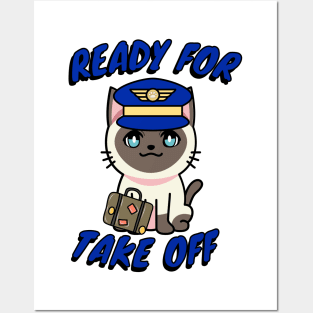 Funny siamese cat is a pilot Posters and Art